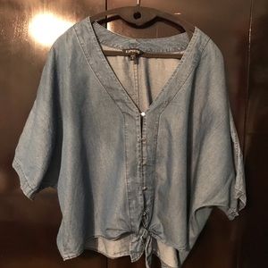 Express Chambray Button Down Knotted Shirt. Medium